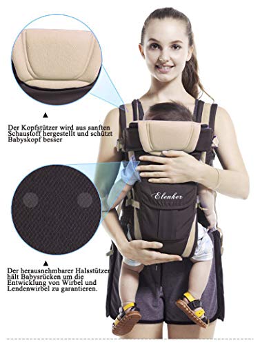 ELENKER Mochila Portabebé ergonómica multifuncion transpirable 4 en 1, con 4 modos para porta bebe con comodidad,para recien nacido al 30 meses, color caqui