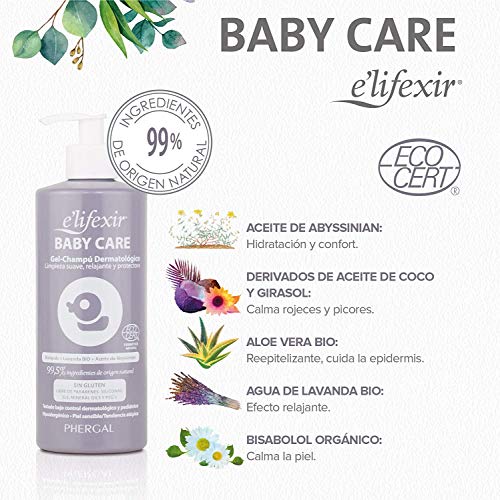 Elifexir Baby Care, Gel Champú Dermatológico Hipoalergénico para Bebés, 500ml