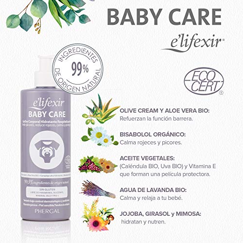 Elifexir Baby Care, Leche Corporal Hidratante Hipoalergénica y Natural, 400ml