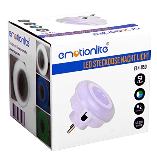 Emotionlite LED Enchufe de Luz Nocturna con Sensor de Crepúsculo.Iluminación Ambiental 0.6W 3 Colores (Verde, Azul, Blanco) Intercambiable Max.3680 (1 Paquete)