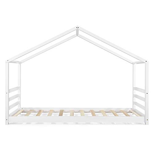 [en.casa] Cama para niños de Pino En Diferentes Medidas Cama Infantil Forma de casa en Color Blanco Mate o Pino Natural (Blanco, 90x200 cm)