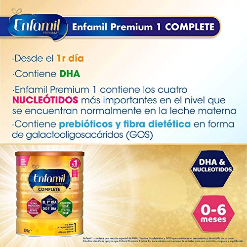 Enfamil Complete 1 - Leche infantil para lactantes de 0 a 6 meses de edad, fórmula para bebés recién nacidos - Pack mensual de 4 latas x 800 gr