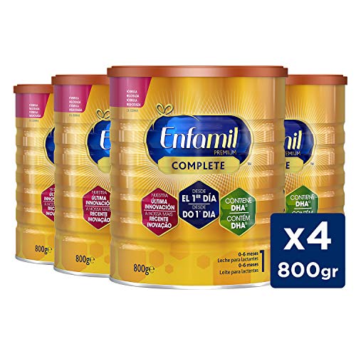 Enfamil Complete 1 - Leche infantil para lactantes de 0 a 6 meses de edad, fórmula para bebés recién nacidos - Pack mensual de 4 latas x 800 gr