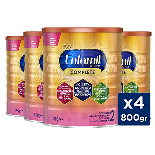 Enfamil Complete 2 - Fórmula leche infantil de continuación para lactantes bebés de 6 a 12 meses - Pack mensual de 4 latas x 800 gr