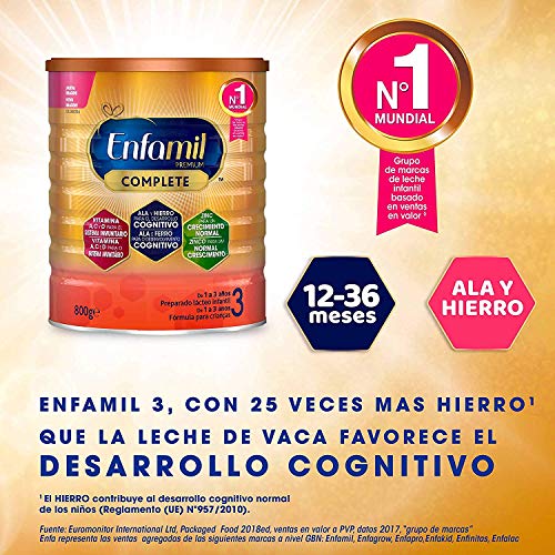 Enfamil Complete 3 - Leche infantil de continuación para lactantes niños de 1 a 3 años - 800 g