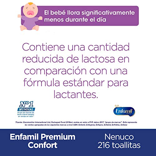 Enfamil Confort - Leche infantil para bebés lactantes con transtornos digestivos leves + Nenuco Dermosensitive - Toallitas bebé para Pieles Sensibles, Sin Alcohol - 216 unidades