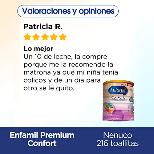 Enfamil Confort - Leche infantil para bebés lactantes con transtornos digestivos leves + Nenuco Dermosensitive - Toallitas bebé para Pieles Sensibles, Sin Alcohol - 216 unidades