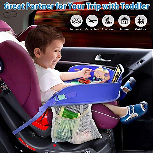 Erlsig Bandeja de Viaje para Asiento de Coche, Organizador para niños y niños, con Soporte para Tableta, Resistente al Agua y Plegable (Azul)