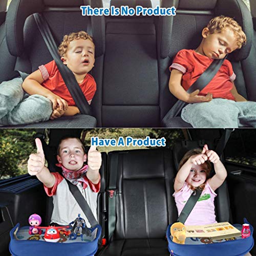 Erlsig Bandeja de Viaje para Asiento de Coche, Organizador para niños y niños, con Soporte para Tableta, Resistente al Agua y Plegable (Azul)