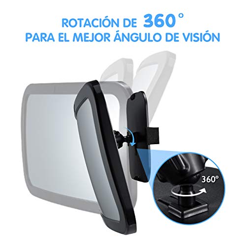 Espejo Retrovisor Bebé para Vigilar al Bebé en Coche, OMorc 360° Ajustable Irrompible Interior para Silla Trasera de Bebé/Asientos de Niños Orientados Hacia Atrás 100% Inastillable Espejo Coche Bebe