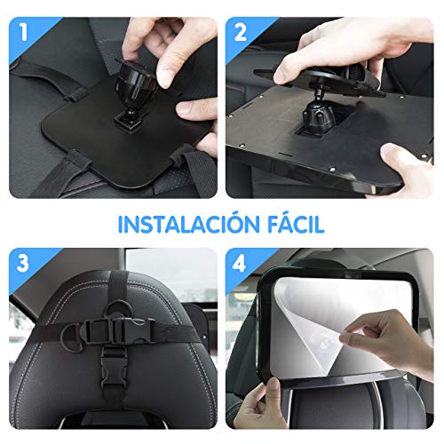 Espejo Retrovisor Bebé para Vigilar al Bebé en Coche, OMorc 360° Ajustable Irrompible Interior para Silla Trasera de Bebé/Asientos de Niños Orientados Hacia Atrás 100% Inastillable Espejo Coche Bebe