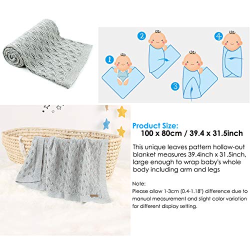 Eurobuy Manta de punto para recién nacidos, manta para bebés en hilo de algodón natural con sábanas envueltas en punto extra suave para niños y niñas (39,4 x 31,5 pulgadas)