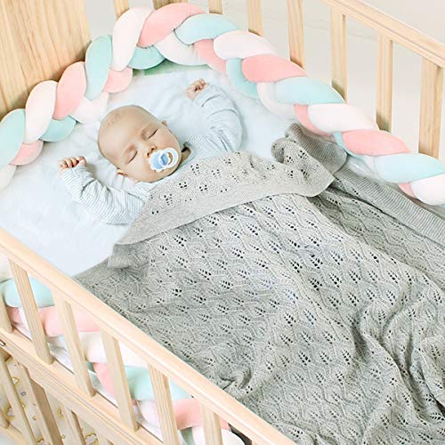 Eurobuy Manta de punto para recién nacidos, manta para bebés en hilo de algodón natural con sábanas envueltas en punto extra suave para niños y niñas (39,4 x 31,5 pulgadas)