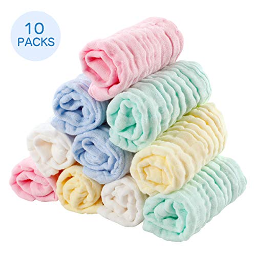 EXTSUD 10PCS Toallitas de Muselina para Bebés Toallas Suaves para Bebés, Recién Nacidos, Toallitas Algodón Orgánico, 25 x 25cm