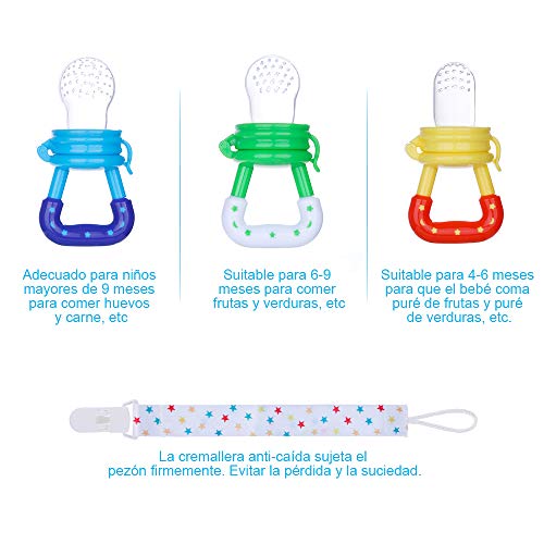 Faburo 3 Piezas Chupete Fruta,Baby Feeder Pacifiers de 3 Tamaños Diferentes con uno Clip para Chupete