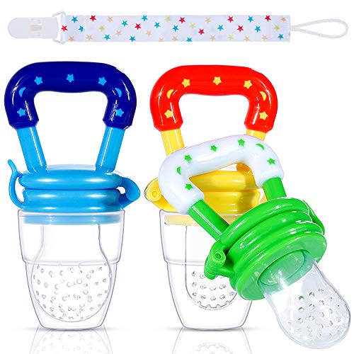 Faburo 3 Piezas Chupete Fruta,Baby Feeder Pacifiers de 3 Tamaños Diferentes con uno Clip para Chupete