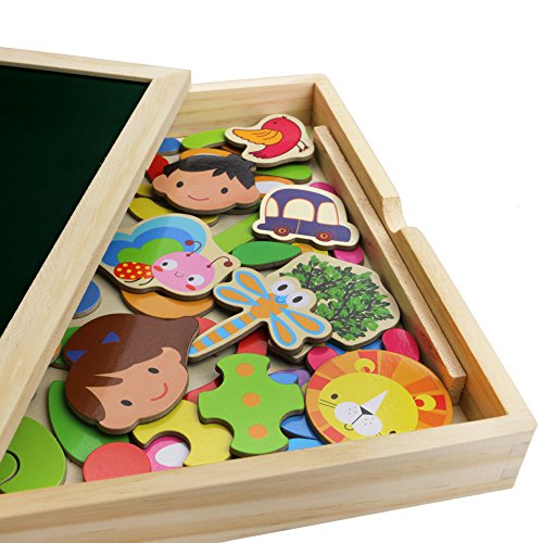 Fajiabao Rompecabezas Caja de Madera Magnética de Tablero Educativo Pizarra Juguete Puzzle para Niños de 3 Años +