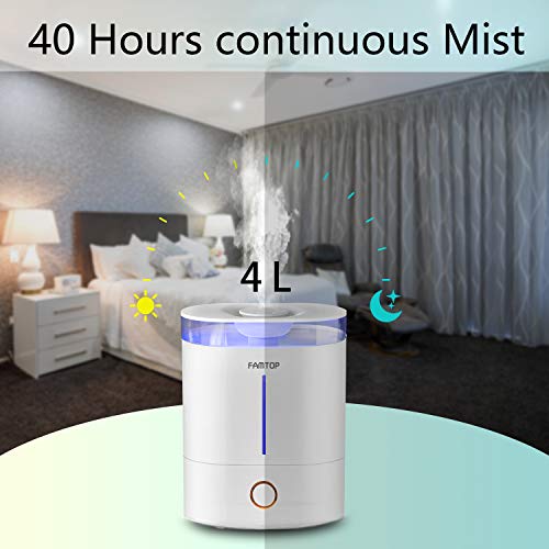 FAMTOP Humidificador 4L Bebé, Humidificador Ultrasónico de Llenado Superior con 3 Niveles de Humedad Ajustable, Vapor Frío Difusor, Auto-Apagado, Hasta 40 Horas, Blanco【2020 Más Nuevo】