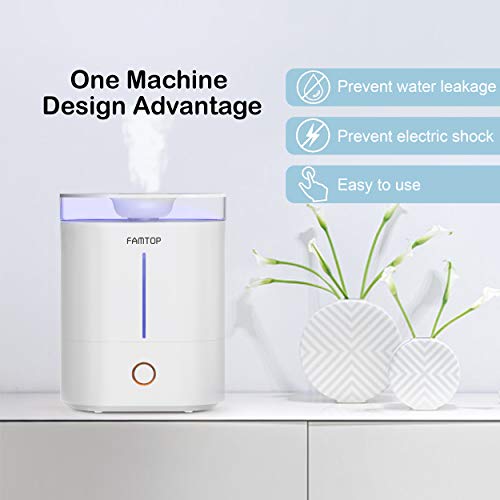 FAMTOP Humidificador 4L Bebé, Humidificador Ultrasónico de Llenado Superior con 3 Niveles de Humedad Ajustable, Vapor Frío Difusor, Auto-Apagado, Hasta 40 Horas, Blanco【2020 Más Nuevo】