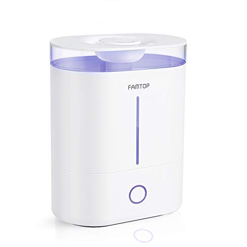 FAMTOP Humidificador 4L Bebé, Humidificador Ultrasónico de Llenado Superior con 3 Niveles de Humedad Ajustable, Vapor Frío Difusor, Auto-Apagado, Hasta 40 Horas, Blanco【2020 Más Nuevo】