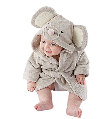 Fancyus Unisex ratón para niños de algodón para bebé con Capucha Albornoz de Toalla de baño, Gris