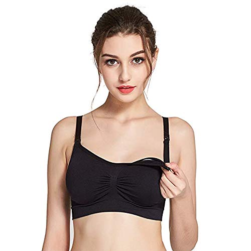 FeelinGirl Sujetador de Maternidad para Mujer sin Hilo ni Costura para Lactancia Conjuntos de Lencería L Negro+Beige+Rosa/3 Piezas 80A-85E