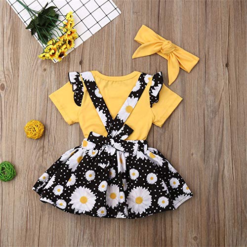 FELZ Ropa Bebe Niña Verano 2019 Ropa Bebe Recien Nacido Verano 3 Meses a 4 Años - 3PC/Conjunto - Amarillo Camiseta Mangas Cortos+ Pantalones/Falda + Banda de Pelo Original Fiesta Bebe Reborn niña