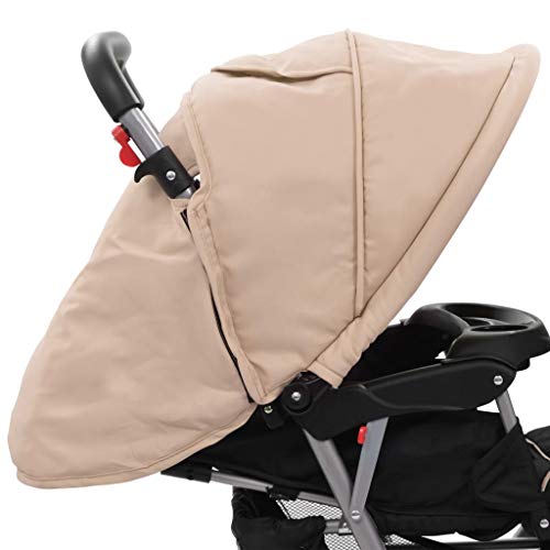 Festnight Carrito Gemelar Silla de Paseo Gemelar Carrito para Dos Bebés Tandem Plegable con Rueda Giratoria Gris Taupe y Negro de Acero