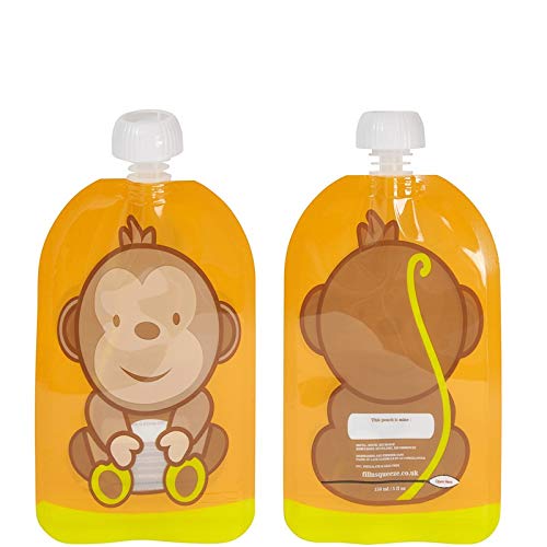 Fill n Squeeze la bolsa reutilizable de abertura inferior para facilitar la limpieza. 6x150ml bolsas. Perfectas para destete, viajes, puré de frutas, alimentos orgánicos y caseros para bebés.