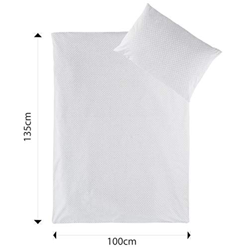 Fillikid - Funda Nórdica 100x135 cm y Funda Almohada 40x60 cm para Maxicuna de 70x140cm, 100% algodón, Certificado ÖkoTex- lunares gris y blanco