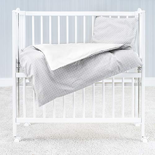 Fillikid - Funda Nórdica 80x80 cm y Funda Almohada 35x40 cm - Ropa de cama para Minicunas y Colecho, 100% algodón, Certificado ÖkoTex- lunares gris y blanco