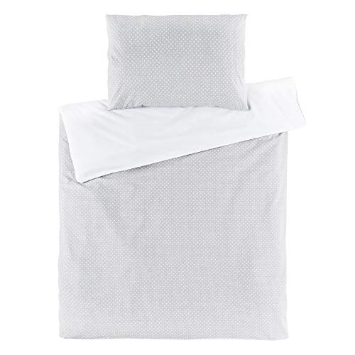 Fillikid - Funda Nórdica 80x80 cm y Funda Almohada 35x40 cm - Ropa de cama para Minicunas y Colecho, 100% algodón, Certificado ÖkoTex- lunares gris y blanco