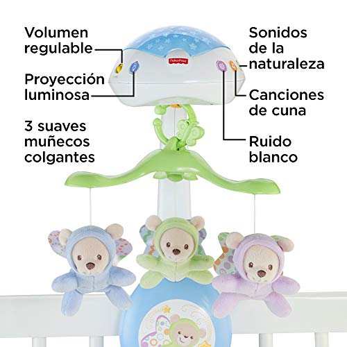 Fisher-Price- Butterfly Dreams 3-in-1 Projection Mobile Polar Móvil con ositos, juguetes bebe, Multicolor (Mattel CDN41)