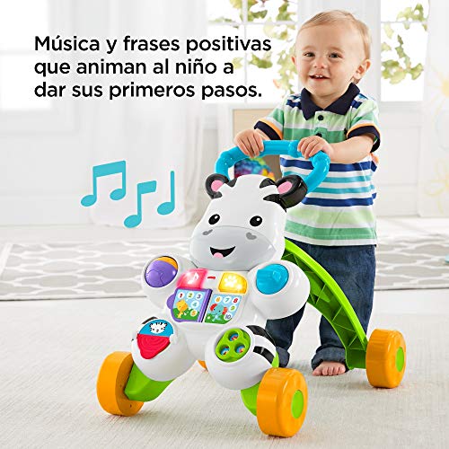 Fisher-Price- Cebra parlanchina primeros pasos, andador bebes, Multicolor (Mattel DLD87)