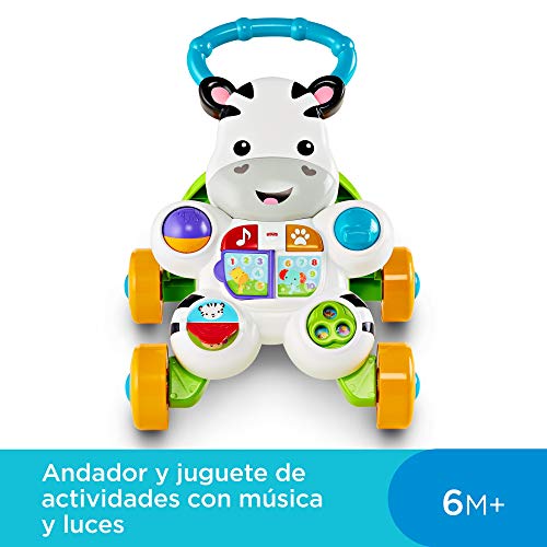 Fisher-Price- Cebra parlanchina primeros pasos, andador bebes, Multicolor (Mattel DLD87)