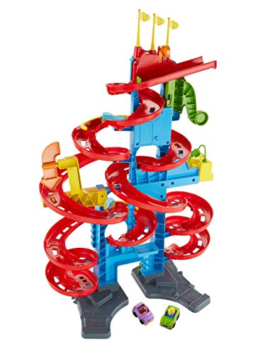 Fisher-Price fxk59 Little People Hochhaus de Carreras Auto rennbahn con Sonidos Incluye 2 Figuras, a Partir de 18 Meses, Aprox. 93 cm de Alto