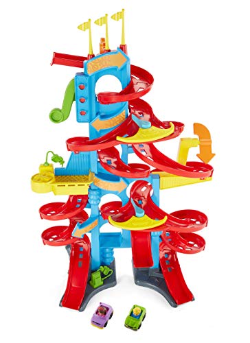 Fisher-Price fxk59 Little People Hochhaus de Carreras Auto rennbahn con Sonidos Incluye 2 Figuras, a Partir de 18 Meses, Aprox. 93 cm de Alto