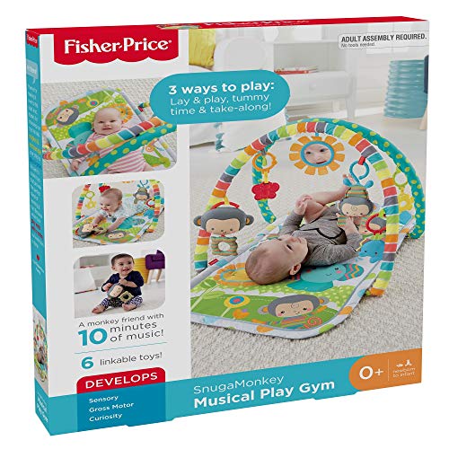 Fisher-Price Gimnasio Musical Monitos Divertidos, manta de juego para bebé (Mattel CLJ42)