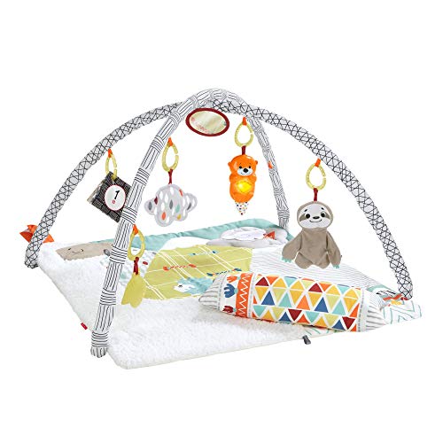 Fisher-Price Gimnasio sensorial llama, manta de juego para bebés recién nacidos, multicolor (Mattel GKD45)