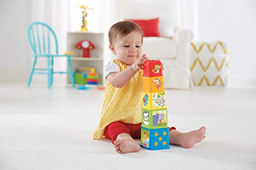 Fisher-Price- Rey Leon Bloques apila y descubre, juguetes bebe, Multicolor (Mattel CDC52)