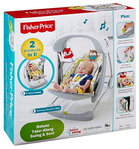 Fisher-Price- Rey Leon Columpio hamaca portable 2 en 1, juguetes bebe (Mattel CCN92)