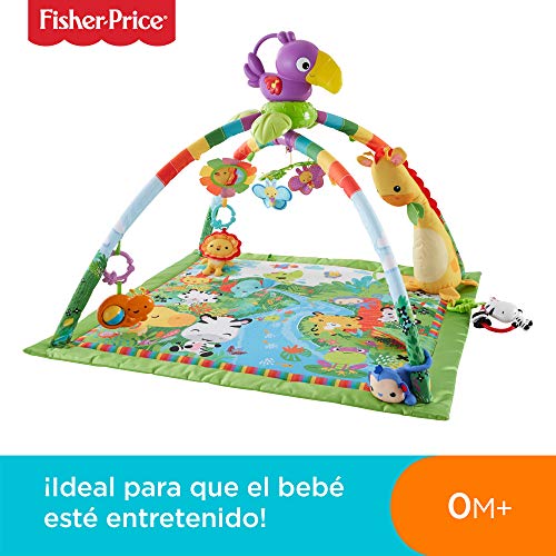 Fisher-Price- Rey Leon Deluxe animalitos de la Selva, gimnasios Bebe, Color verde (Mattel DFP08)