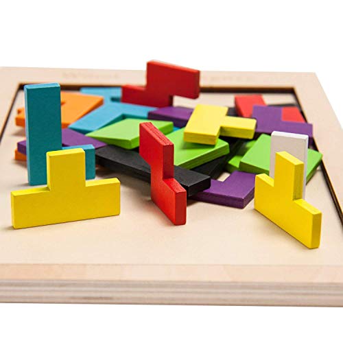 Flybiz Puzzle de Madera Tetris，Tangram Rompecabezas Juego Juguetes educativos (40 Piezas)，Jigsaw Puzzle Tetris del Juguete, Tetris del Niño del Juguete De Niños Montessori Rompecabezas De Madera