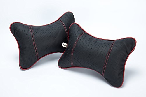 FMS 2 Piezas Piel de Coche cuellos Coche Cojínes Almohada Cervical con Cubierta Desmontable (Negro)