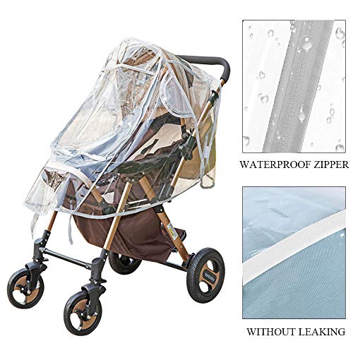 FOGAWA Kit Protector de Lluvia Universal Plastico Burbuja de Lluvia para Silla de Paseo Cochecito Bebe Rueda 4 Rueda 3 Capazzo Paraguas con 1 Mosquitera 2 Bolsas de Malla 1 Funda Impermeable