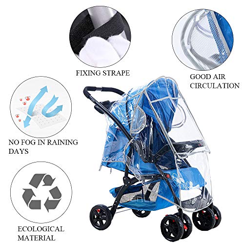 FOGAWA Kit Protector de Lluvia Universal Plastico Burbuja de Lluvia para Silla de Paseo Cochecito Bebe Rueda 4 Rueda 3 Capazzo Paraguas con 1 Mosquitera 2 Bolsas de Malla 1 Funda Impermeable