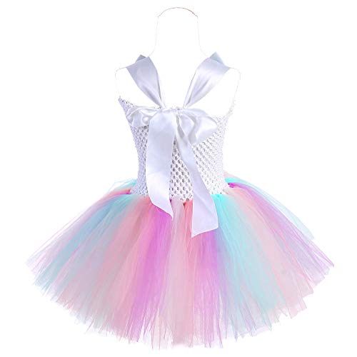 Fonlam Vestido de Bautizo Fiesta Disfraz de Unicornio Princesa, Niña, Multicolor (Flores), 11-12 Años