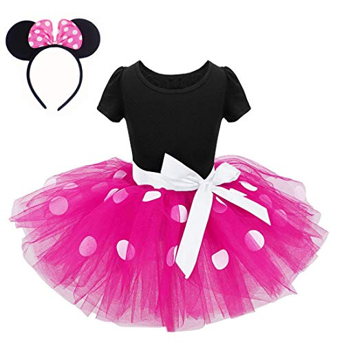 FONLAM Vestido Disfraz de Princesa Fiesta de Lunares Niña Bebé Vestido Maillot de Ballet Danza Tutú + Diadema Infantil Actuación Niña (Rosa Oscuro, 6 Años)