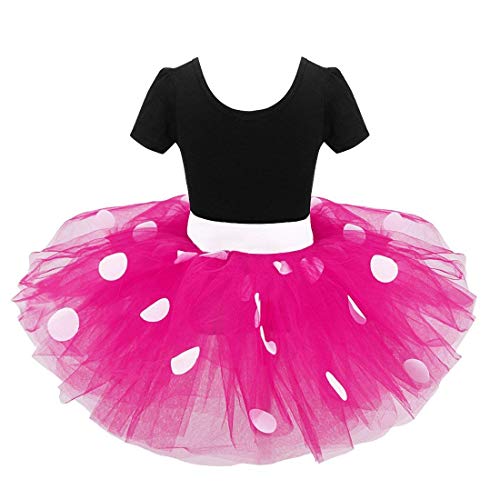 FONLAM Vestido Disfraz de Princesa Fiesta de Lunares Niña Bebé Vestido Maillot de Ballet Danza Tutú + Diadema Infantil Actuación Niña (Rosa Oscuro, 6 Años)