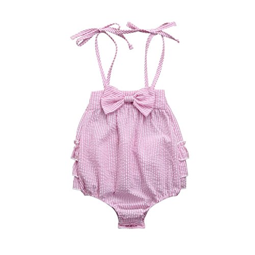 Fossen Bebe Ropa Verano 0-24 Meses Recien Nacido Niña Rayas Monos De Bowknot Peleles de Tirantes con Volantes Bodys (0-6 Meses, Rosa)